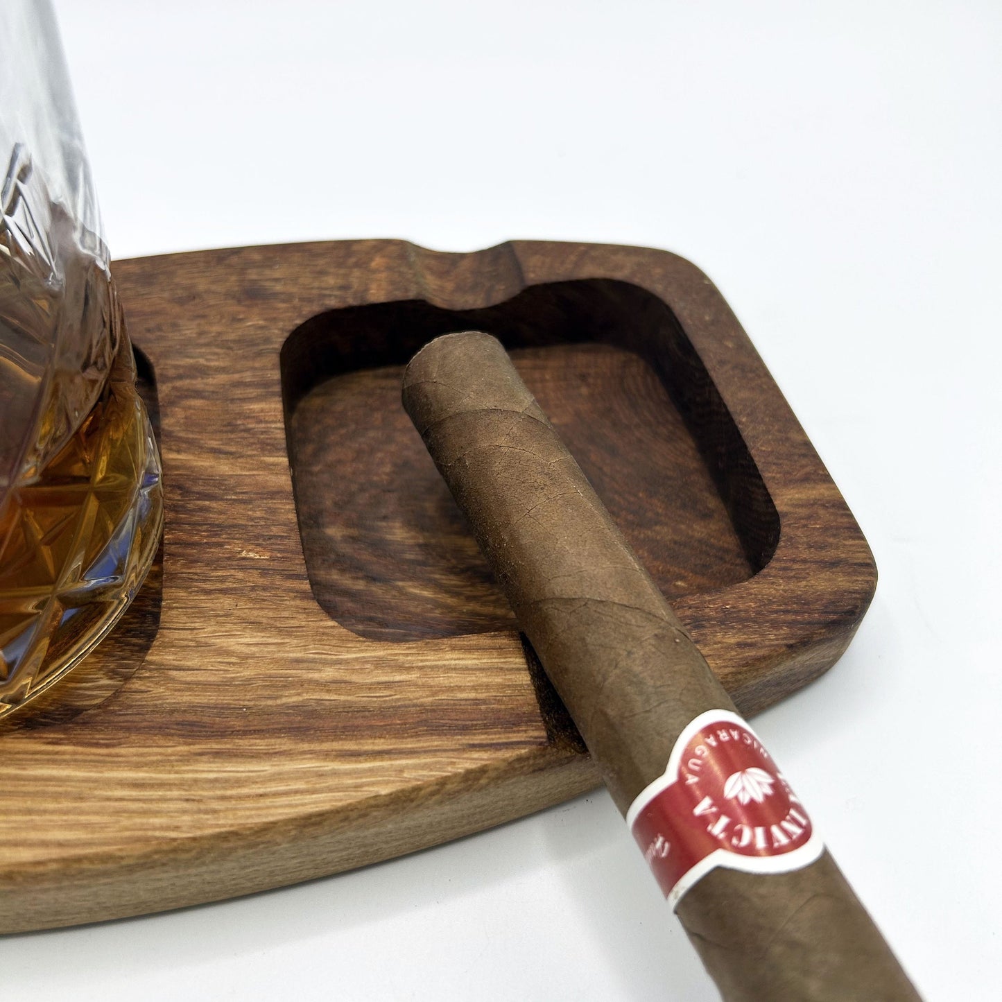 French Oak Wood Cigar Ash Tray And Whiskey Glass Holder Cigar Whisky Lover Groomsman Gift Whisky And Cigar Tray Cigar Accessories
