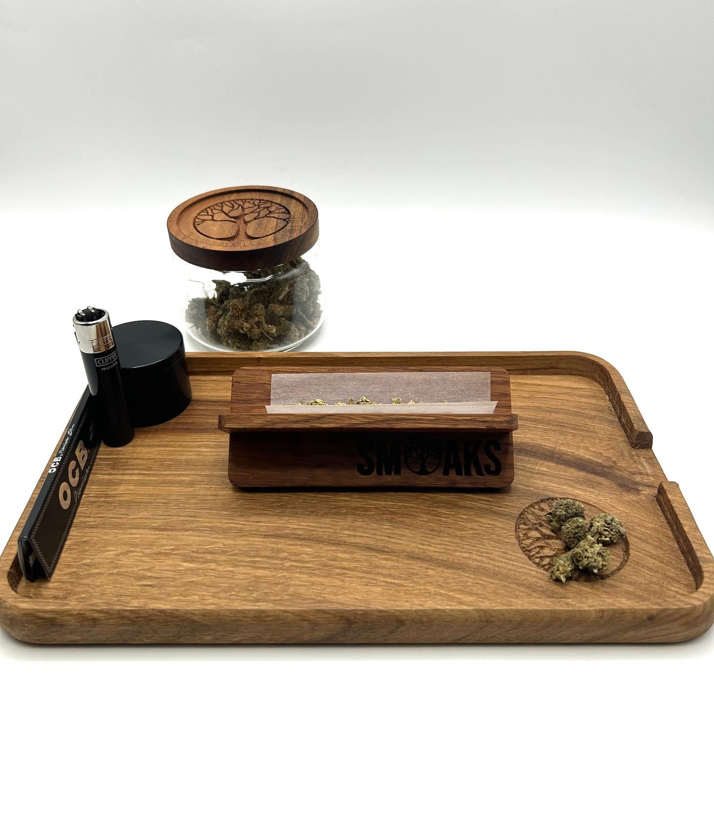 French Oak Rolling Tray, Handcrafted Organizer, Perfect Gift for Weed Lovers, Stylish Stash Tray for Cannabis Accessories, Premium Quality