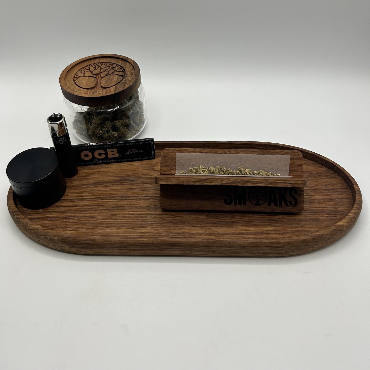 Rolling Tray French Oak, Handcrafted Stylish Smoking Cannabis Accessories Organizer, Perfect Weed Tray Gift For Marijuana Lover Stash Tray