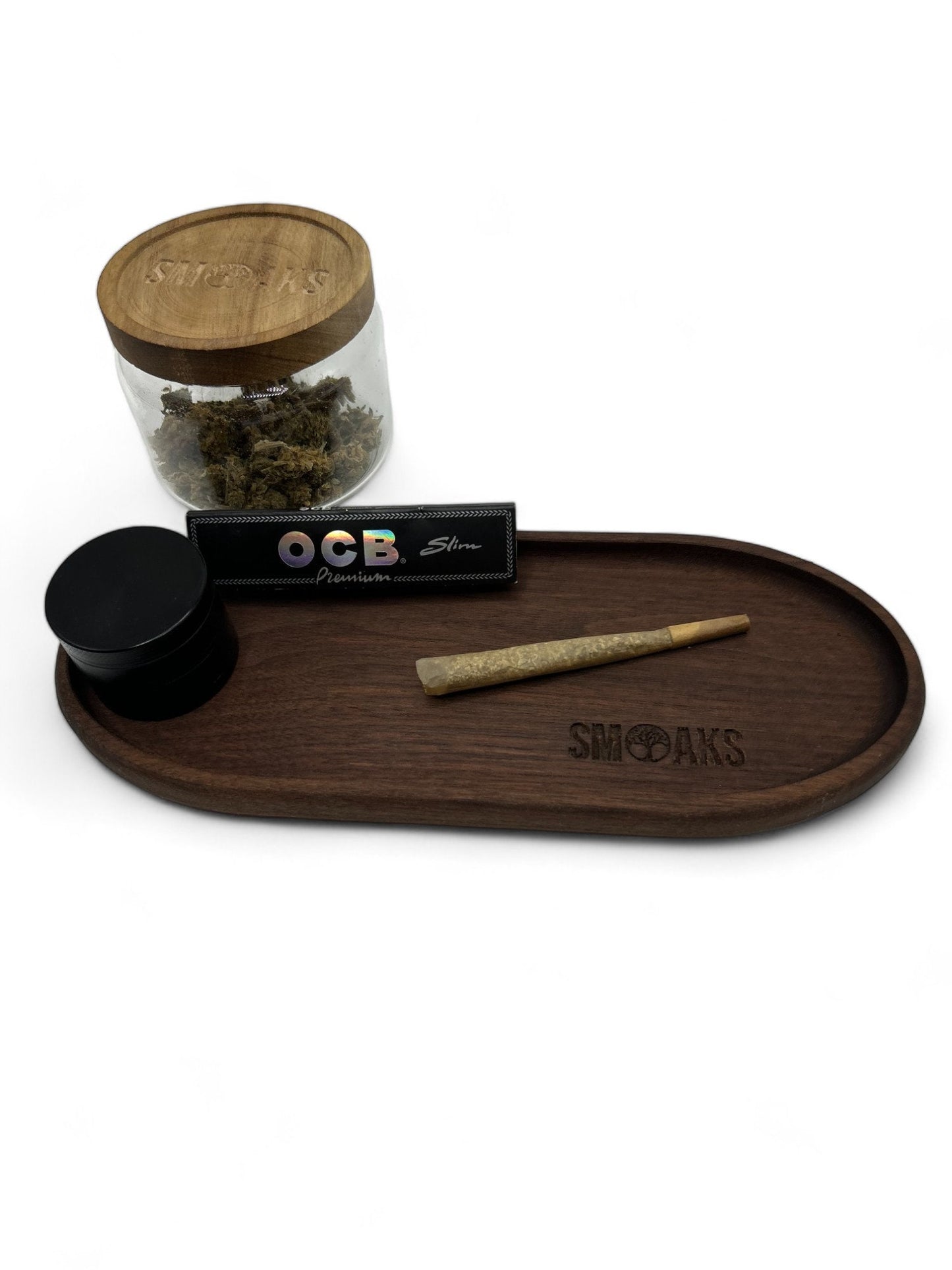 Oval Rolling Tray Black Walnut Handmade Cannabis Accessories Weed Tray Stoner Gift Marijuana Air Tight Stash Storage Jar Cannabis Accessory
