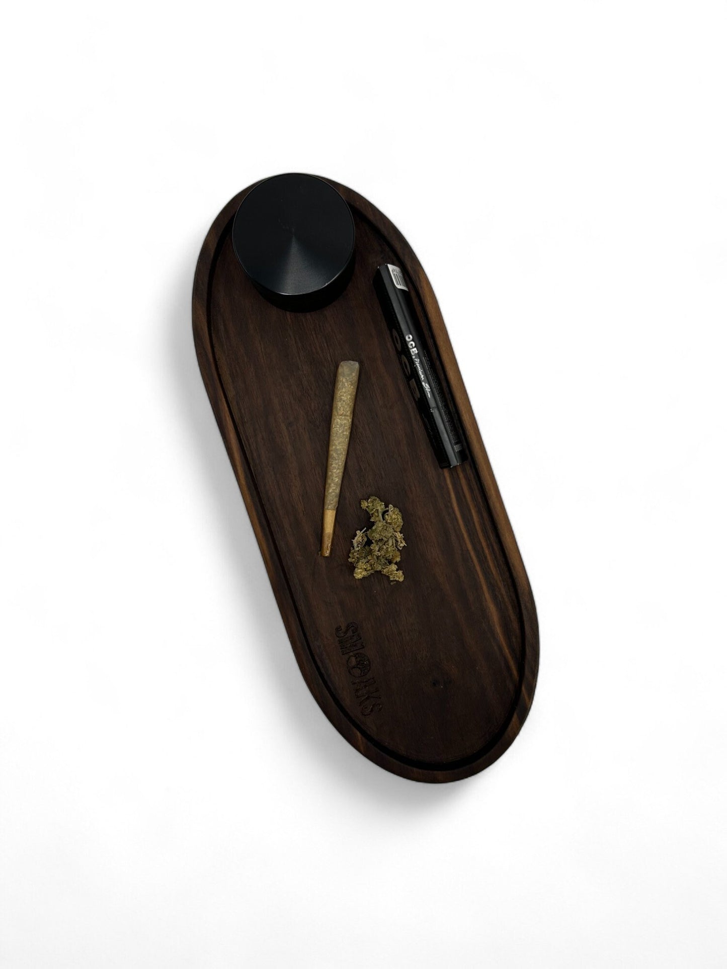 XL Oval Rolling Tray Black Walnut Handmade Cannabis Accessories Weed Tray Stoner Gift Marijuana Air Tight Stash Storage Jar Ganja Accessory
