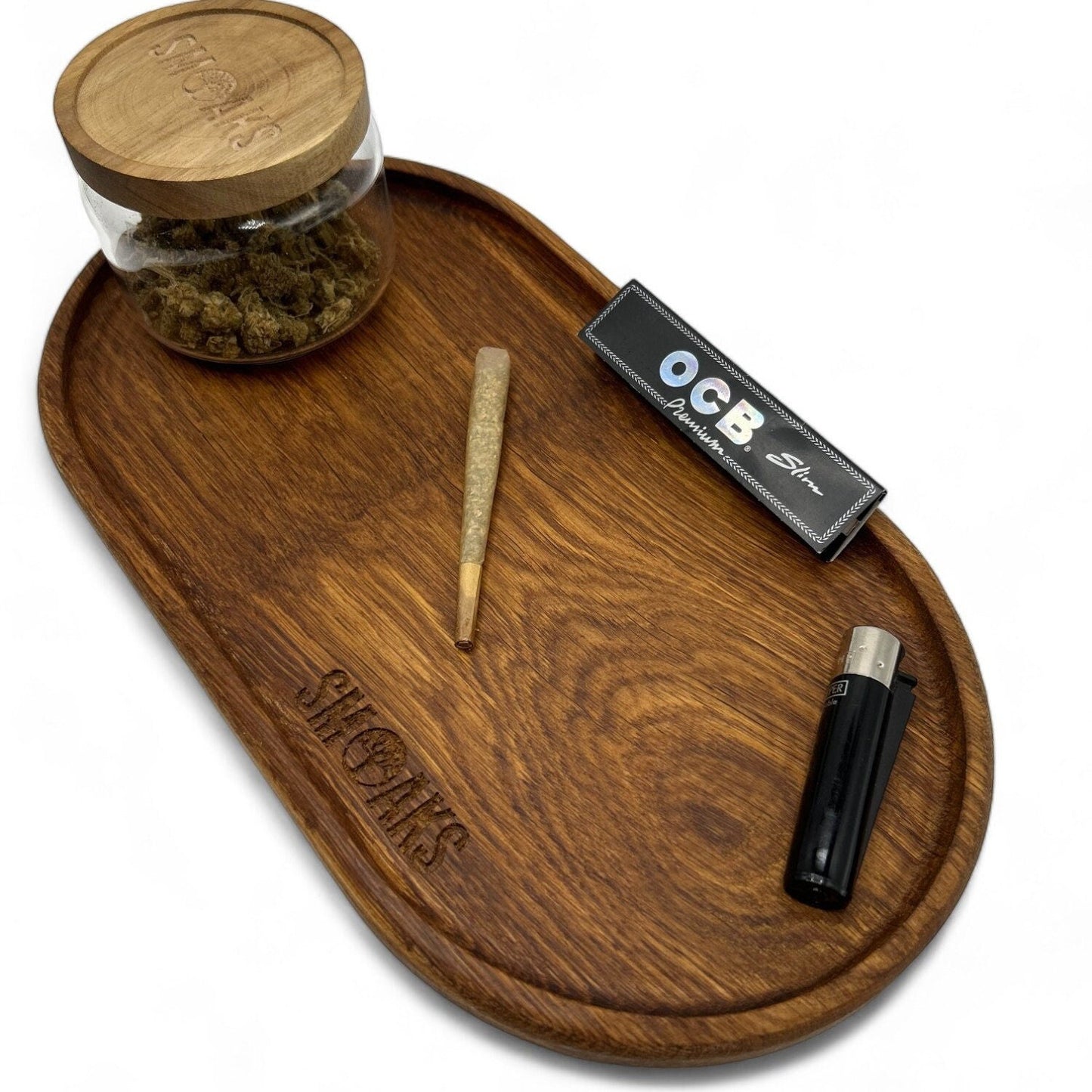 XXL Oval Rolling Tray French Oak Handmade Cannabis Accessories Weed Tray Stoner Gift Marijuana Air Tight Stash Storage Jar Ganja Accessory