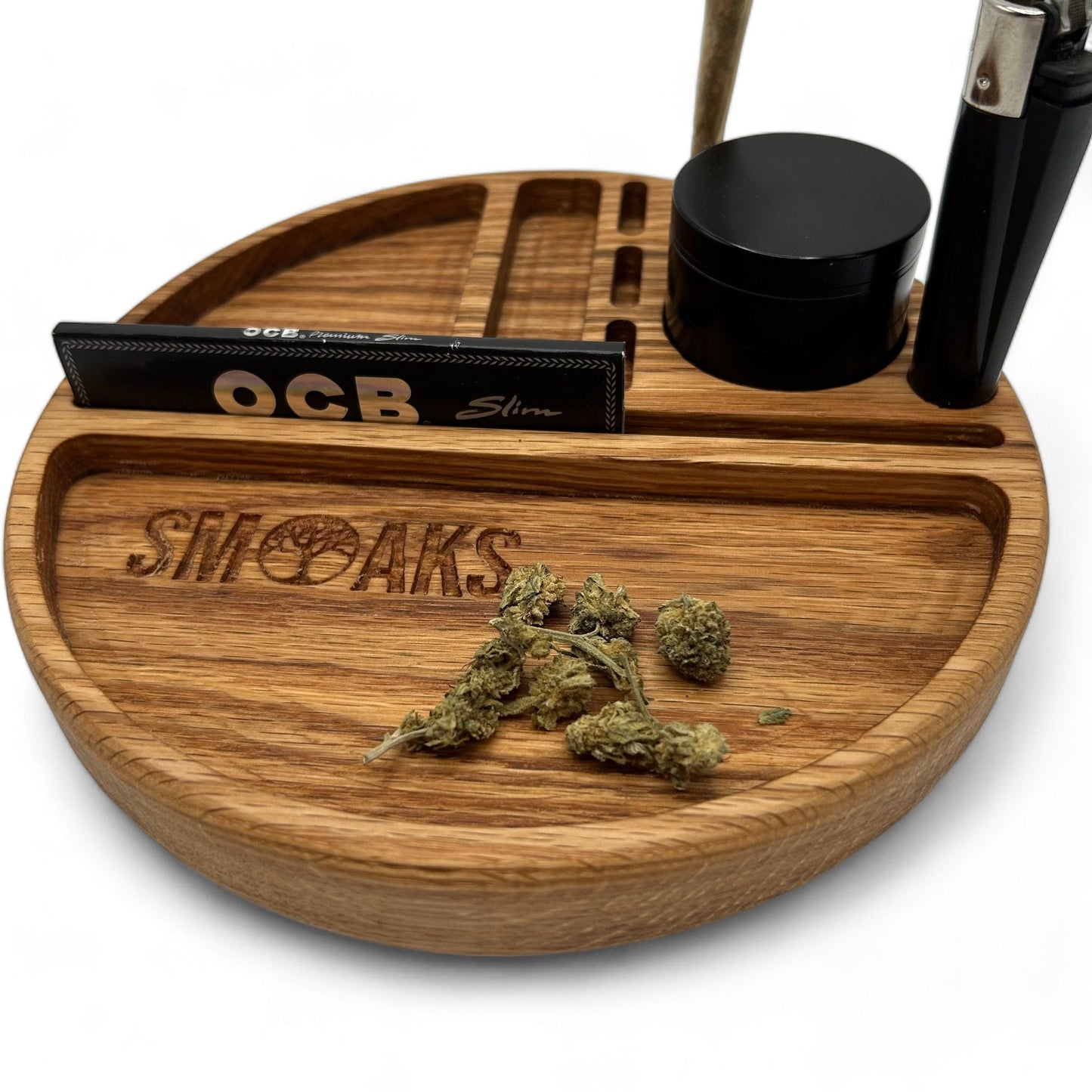 Round Rolling Tray French Oak Handmade Cannabis Accessories Weed Tray Stoner Gift Marijuana Air Tight Stash Storage Jar Ganja Accessory