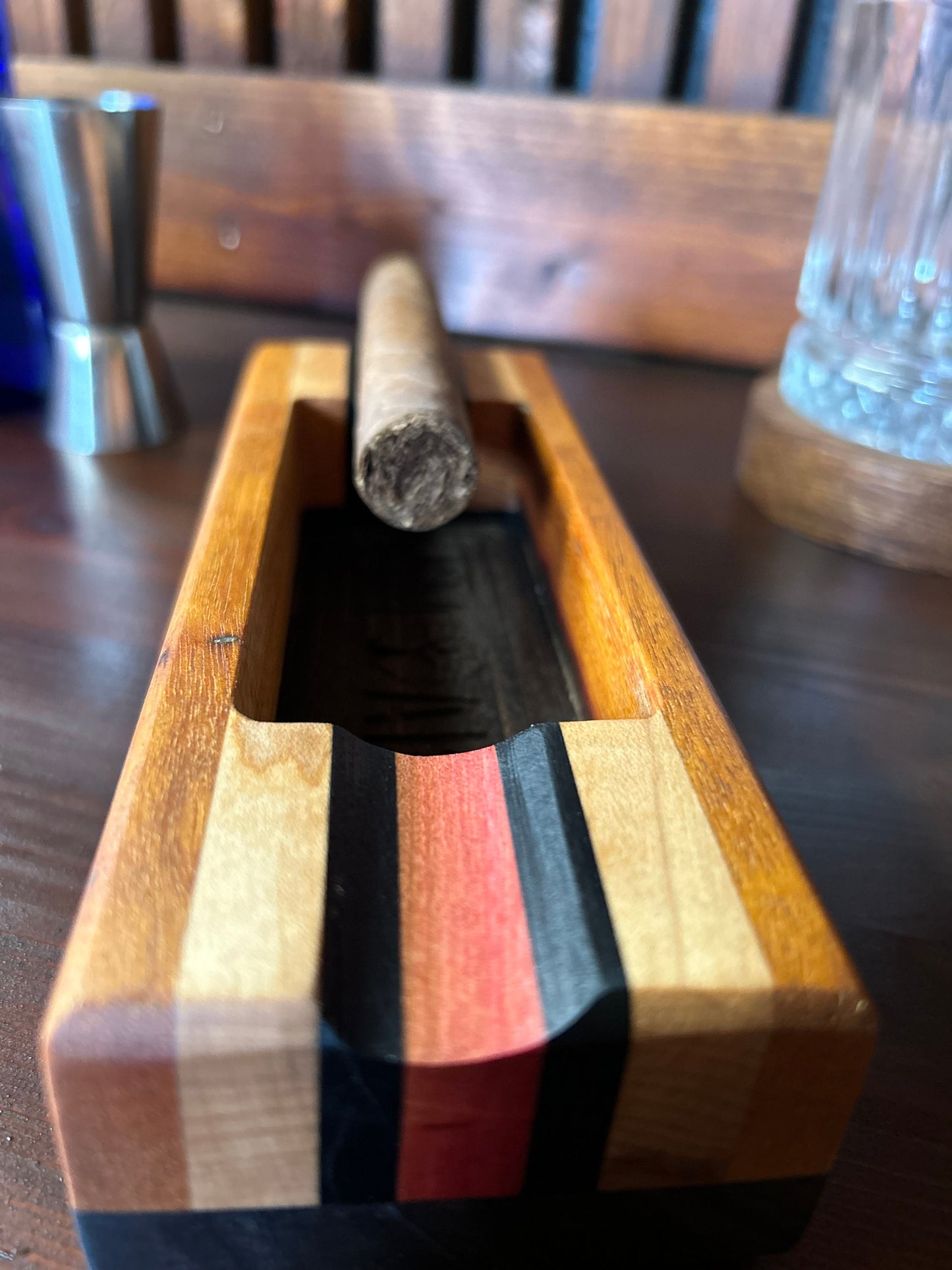 Exotic Wood Cigar Ashtray – Ebony, Pink Ivory & Black Walnut | One of One by SMOAKS