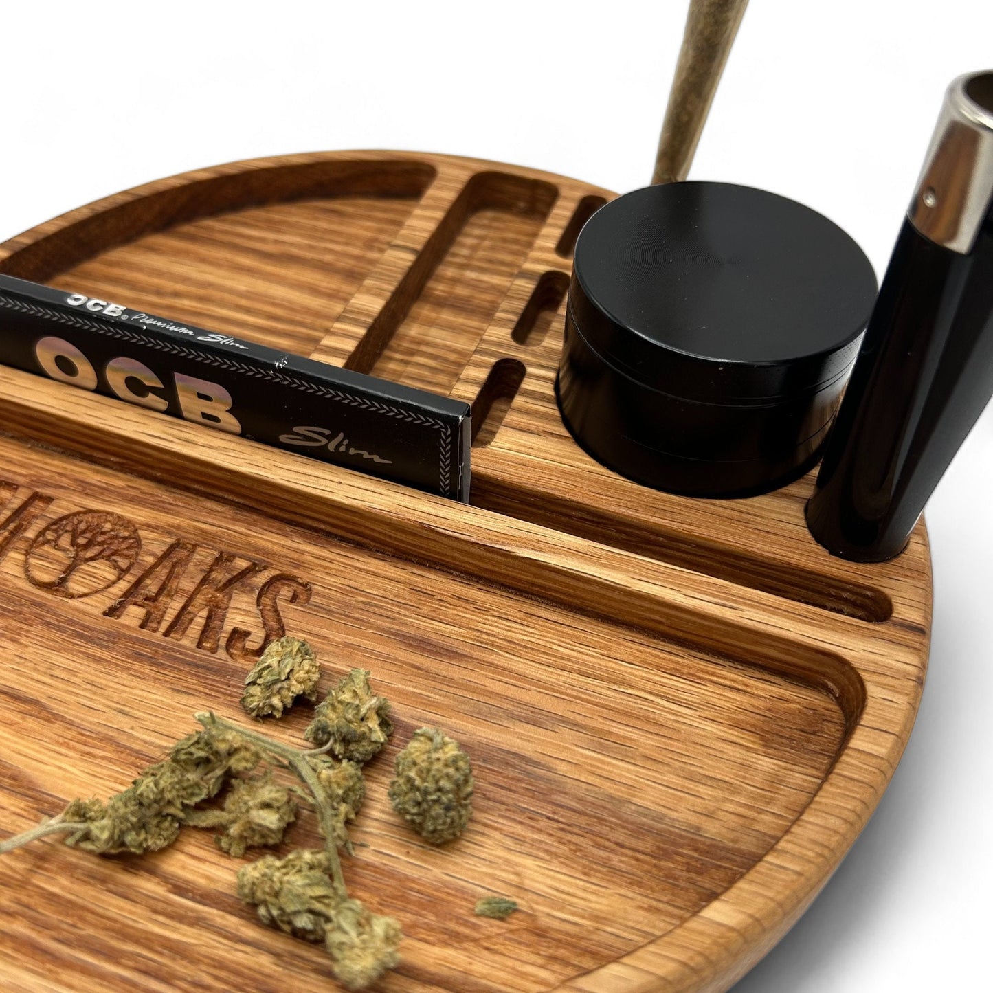 Round Rolling Tray French Oak Handmade Cannabis Accessories Weed Tray Stoner Gift Marijuana Air Tight Stash Storage Jar Ganja Accessory