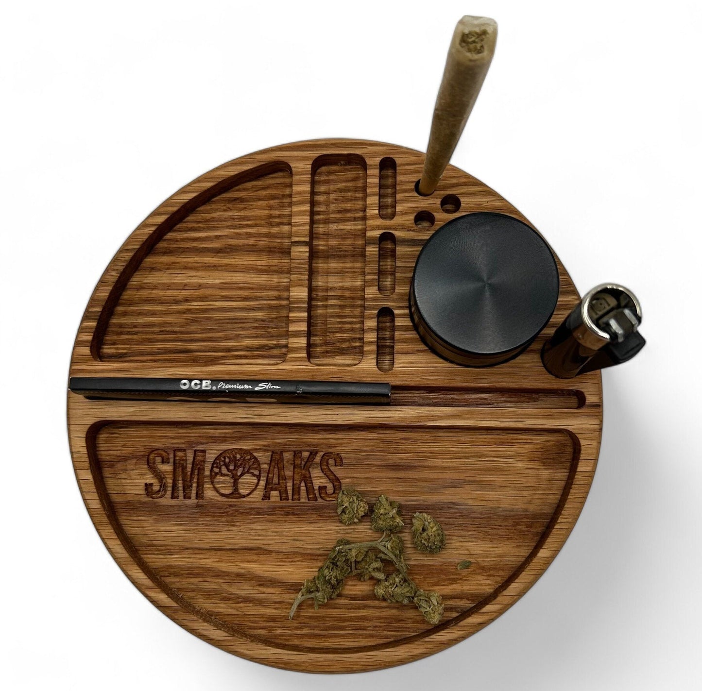 Round Rolling Tray French Oak Handmade Cannabis Accessories Weed Tray Stoner Gift Marijuana Air Tight Stash Storage Jar Ganja Accessory