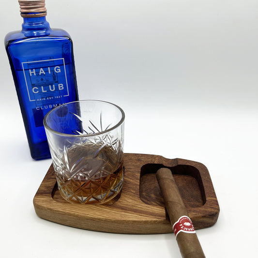 French Oak Wood Cigar Ash Tray And Whiskey Glass Holder Cigar Whisky Lover Groomsman Gift Whisky And Cigar Tray Cigar Accessories