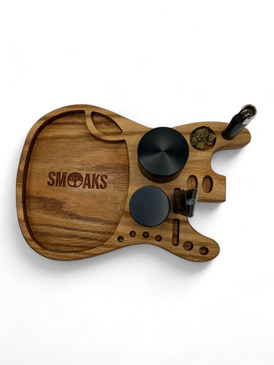 XL Guitar Rolling Tray Set French Oak Handmade Cannabis Accessories Weed Tray Stoner Gift Marijuana with Herb Grinder and Cannabis Accessory
