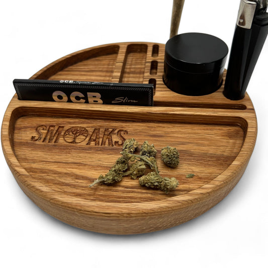 Round Rolling Tray French Oak Handmade Cannabis Accessories Weed Tray Stoner Gift Marijuana Air Tight Stash Storage Jar Ganja Accessory