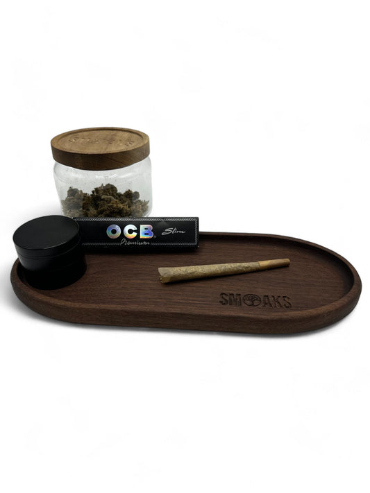 Oval Rolling Tray Black Walnut Handmade Cannabis Accessories Weed Tray Stoner Gift Marijuana Air Tight Stash Storage Jar Cannabis Accessory