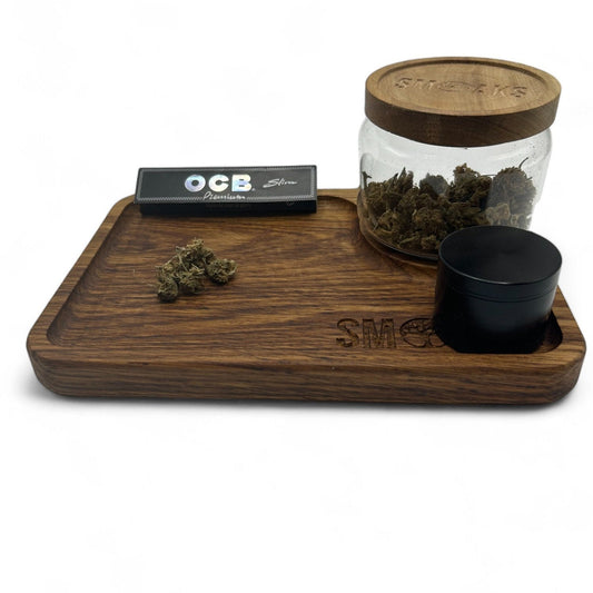 Rolling Tray French Oak Handmade Cannabis Accessories Weed Tray Stoner Gift Marijuana Air Tight Stash Storage Jar Ganja Accessory Stash Tray
